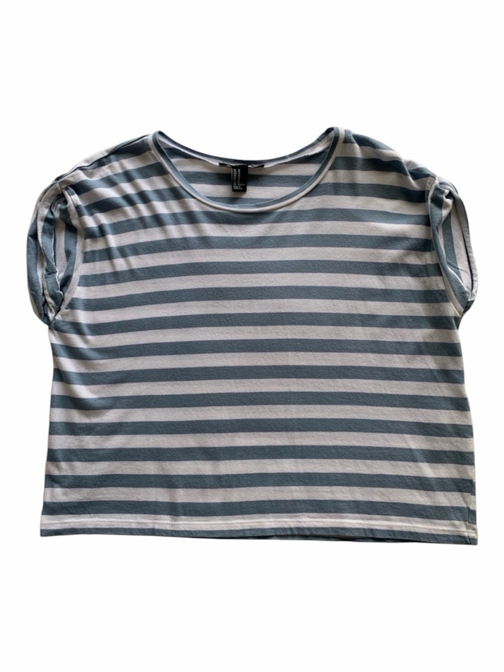 Forever 21 Shirt Women Size M Blue Striped Short Sleeves Oversized Lightweight